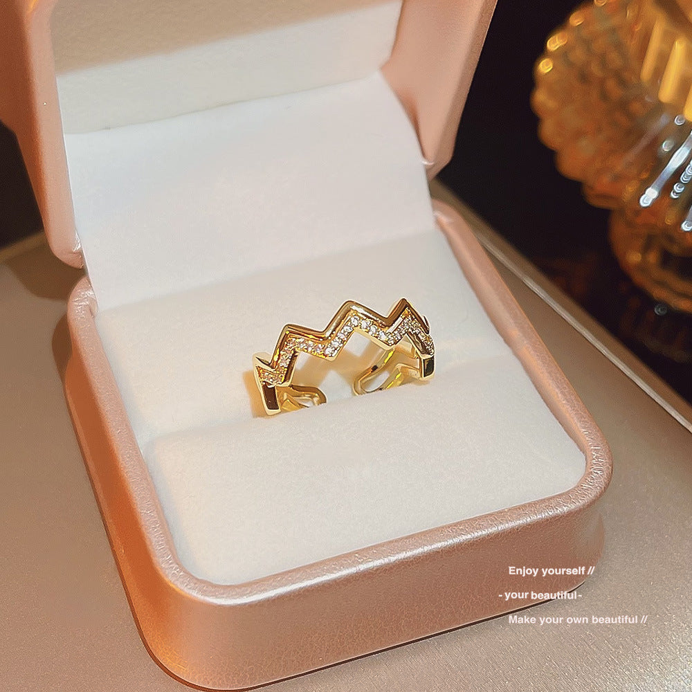 High-grade explosive copper inset zircon ring female niche light luxury design sense opening adjustable gorgeousring